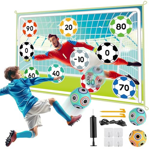 KADAYAYA Fußball Spielset Spielzeug für Kinder, Indoor Outdoor FußballSpielset mit 2 Klettbällen, faltbarem Fußballtore, Weihnachts Geburtstag Geschenke Fußball Spielzeug für Kinder 5 6 7 8 Jahren