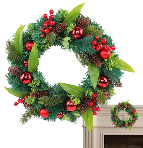 Porta D'ingresso - Corone Di Natale per Porta D'ingresso | Corona Di Natale Artificiale, Corona Di Palline Rosse Di Natale | Ghirlanda Di Natale, Corona Di Porta per Camere, Ufficio, Festa