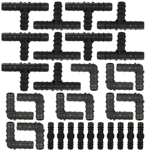 Bangbobi Kit di raccordi per irrigazione da 30 Pezzi - Raccordi per Tubi in PE da 16 mm, a T e a L, Resistenti e Facili da installare