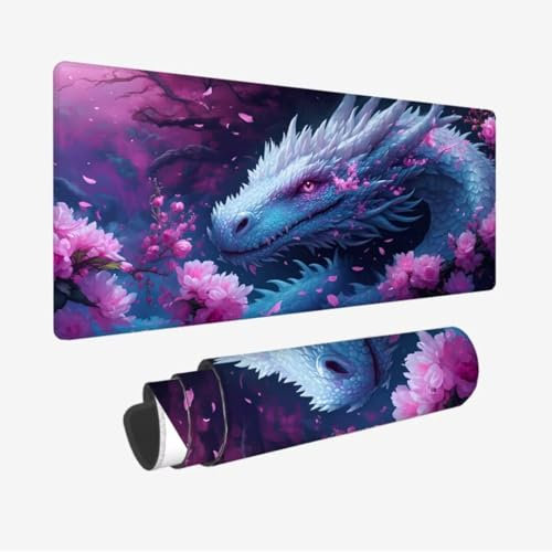 Tapis de Souris XXL 1600x800x3mm, Tapis de Souris Blanc sous Main Bureau, Tapis Souris Dragon Tapis de Souris Gamer, Tapis Souris Gamer Imperméable Antidérapante, sous-Mains pour Bureau/Gamer JC-323