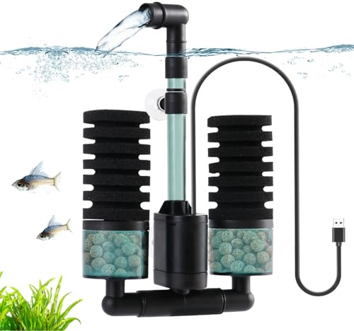 BLOTFISH Aquarium Double Sponge Filter, 3W Quiet Electric Fish Tank Filter, Submersible Aquarium Filter Pump with 2 Sponges and Bio Ceramic Filter Balls, for for 130-150L Aquariums