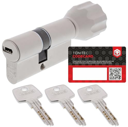 ToniTec Set aus ABUS Schließzylinder EC550 gleichschließend mit 3 Schlüssel, Schloss mit Schlüssel und ToniTec Codecard, Schliesszylinder mit Knauf Größe 50/40K mm mit Codecard