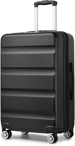 KONO Valigia Media da 65 cm, Valigie Trolley Bagaglio a Mano Rigido Espandibile, Leggera Serratura TSA, 4 Robuste Ruote Girevoli (Nero, 65 x 43.5 x 25 cm)