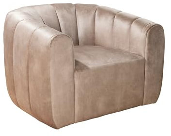 Licht-Erlebnisse Drehbarer Sessel Samt in Greige Ziersteppung mit Armlehne Retro Design Cocktailsessel Drehsessel Wohnzimmer