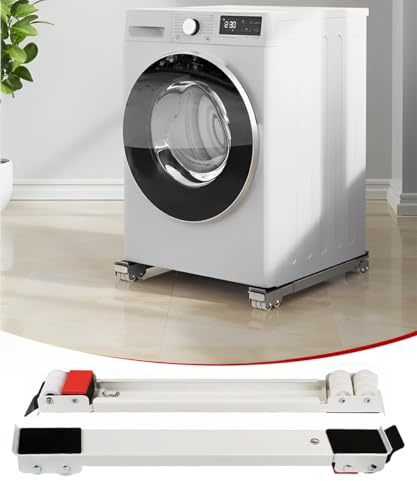 Ruote migliorate per lavatrici con tappetino in gomma, pala estensibile, carrello per mobili per spostare facilmente lavatrici, mobili ed elettrodomestici, bianco