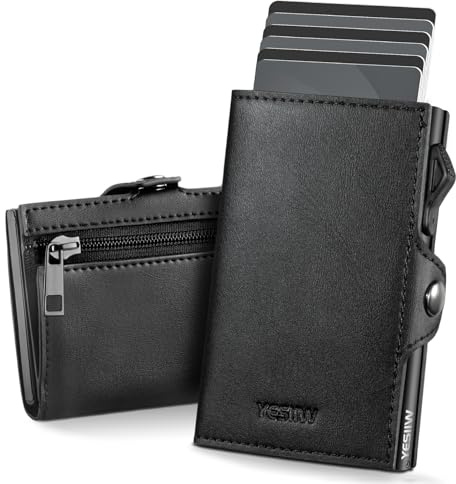 YESIIW Portmonee Herren Slim mit Maximale Kompaktheit RFID Geldbörse Herren Pop-up Kartenetui für 7 Karten,1 Ausweis & 10+ Papiergeld Slim Wallet mit Münzfach Karten Portemonnaie (Schwarz)
