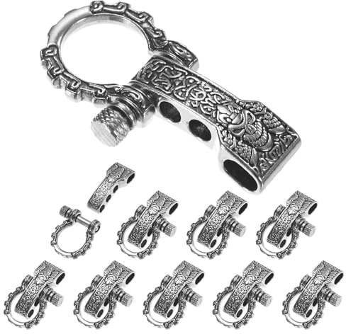 TIXIPEM Hebilla de grillete de pulsera de paracaídas [10 piezas] – Grillete de arco ajustable con patrón de metal para pulseras de supervivencia, cinturón y cuerda al aire libre – [cabeza redonda