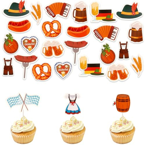 Oktoberfest Cupcake Toppers,30 Pack Beer Festival Decorations,Premium Cardboard Cake Flags for Baking,Party Supplies & Bavarian Theme Events,Perfect for Home Baking,Pubs & Oktoberfest Celebrations