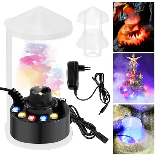 PORFOYO Nébuliseur à Ultrasons - 12 LED Brumisateur Ultrason, Mini Machine à Fumée d'halloween, Mist Maker avec Protection Anti-éclaboussures Amovible pour Intérieur ou Extérieur, Halloween