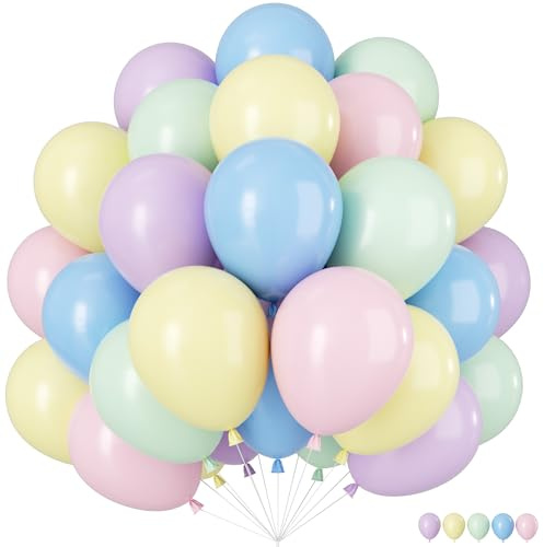 Ballon Pastelle, 60 Pièces Ballon de Baudruche Pastelle, Latex Ballons Anniversaire Pastelles, Macaron violet rose vert bleu jaune Guirlande de Ballons Pour Mariage Anniversaire Fête Baby Shower