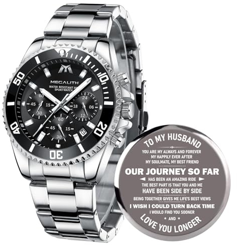 MEGALITH Husband Gifts Mens Watches: Valentine's Day Anniversary Birthday Wedding Present for Him - Stylish Husband Gift from Wife Personalized