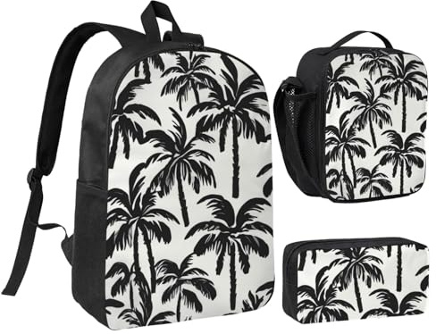 LXqlSS Mochila con estampado de palmera para uso diario, juego de 3 mochilas con lonchera y estuche para lápices