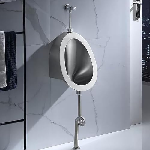 HOLGVE INOX 304 Urinoir Mural en Acier Inoxydable 304 pour Hommes, avec Robinet de Chasse d'eau Manuel, Urinoir Commercial a Chasse d'eau Haute Efficacité(Silver,Ground Row)