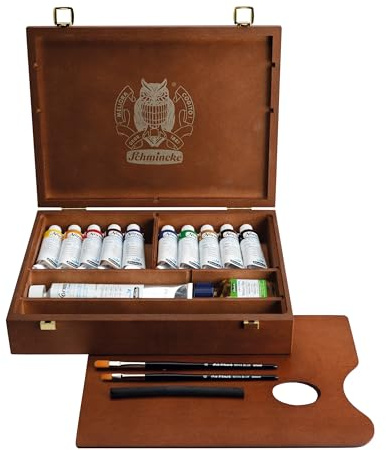 Schmincke NORMA Blue Holzkasten mit 11 Farben und Zubehör, 71 752 097