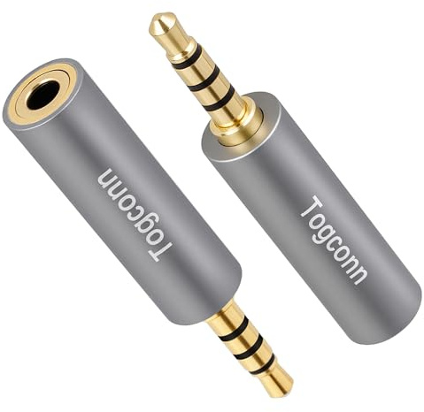 Adattatore da TRS a TRRS da 3,5 mm, confezione da 2 pezzi, 1/8 3,5 mm TRS femmina a 4 poli TRRS maschio, connettore jack audio jack per smartphone, cuffie, microfono, fotocamera da 3 poli a 4 poli