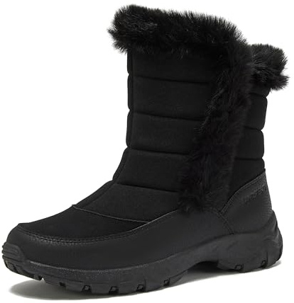 Lands' End Expedition Slip On Insulated Waterproof Winter Boots for Women, Puffer Fur Trimmed Hook & Loop Womens Boots, Medium or Wide Width Sizes 6 to 11, Black, Brown or White - Black, 10 Medium