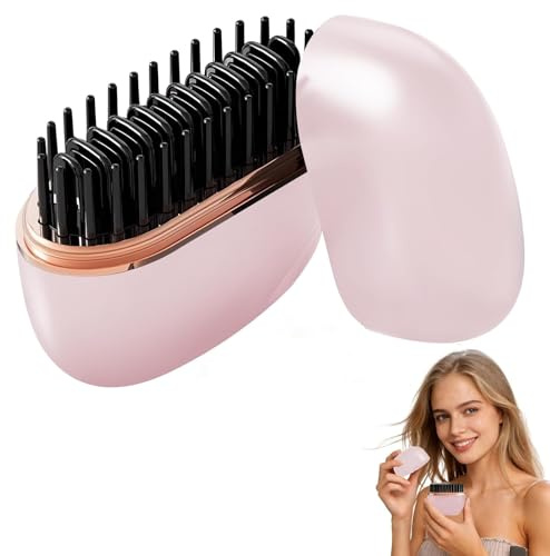 Mini Glätteisen Kabellos, 2 in 1 Glättebürste mit 3 Temperaturstufen & Aufheizen, Tragbare Hair Straightener Brush, Wiederaufladbare Haarglätter Bürste für Glatte Haare & Locken (Rosa)