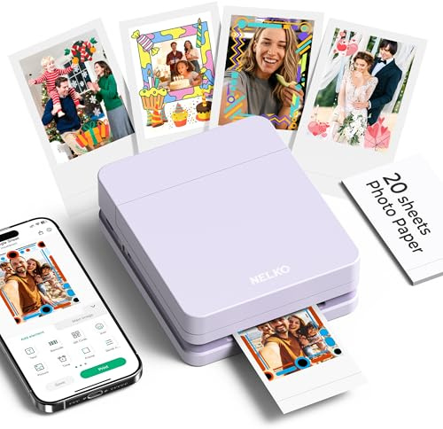 Nelko Photo Printer, PP01 Color Portable Mini Photo Printer, Instant Smartphone Inkjet Sticker Printer, Purple