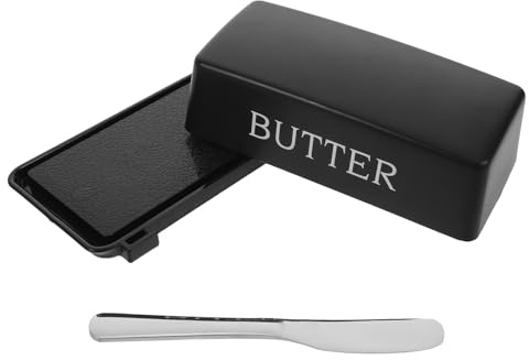 TOGEVAL Beurrier Plastique Noir avec Couvercle Hermétique et Couteau Intégré – Boîte de Rangement Compacte pour Beurre Frais – Récipient Cuisine Pratique pour Réfrigérateur et Usage