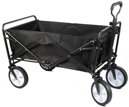 Carrello da campeggio pieghevole portatile Carrello da campeggio con ruote per picnic pesca e viaggi Carro pieghevole esterno nero multifunzionale