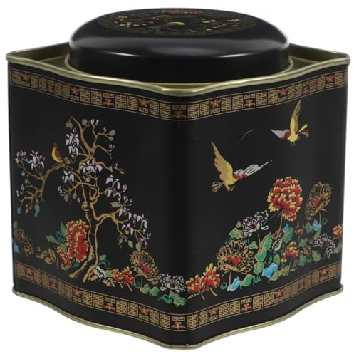 HYTROVE Tea Canister Vintage Rectangular Ripple-Edge Metal Tin Canister with Lid 105X105X110mm Airtight Tea Storage Organizer Retro Food Storage Box for Cookies Biscuits Coffee