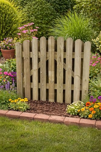 Wooden Garden Arched Picket Gate Pressure Treated Timber Pedestrian Fence Gate, Outdoor Wooden Garden Gate with Picket Design (120cm High x 83cm Wide x 5cm Deep)