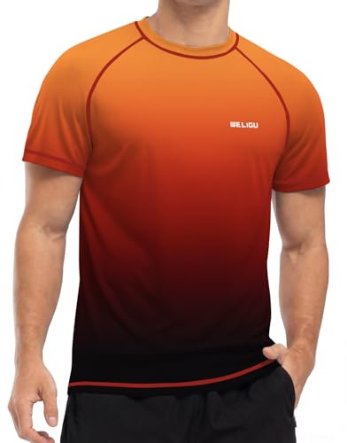 WELIGU Men's Rash Vest Rash Guard, UPF 50+ Short Sleeve UV Swim Top | Watersports, Quick Dry, Lightweight, Breathable, Moisture Wicking, 4-Way Stretch, Relaxed Fit, Graphic Print, Surfing, Beach