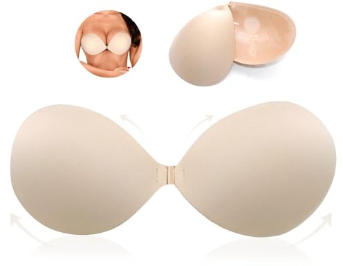 SZMK Sujetador Adhesivo Push Up,Sujetador Invisible Silicona,Sticky Bra Strapless,Autoadhesivo Sujetadores Sin Espalda Mujer,Copas Adhesivas Reutilizable para Vestido Noche, Vestido Tirantes