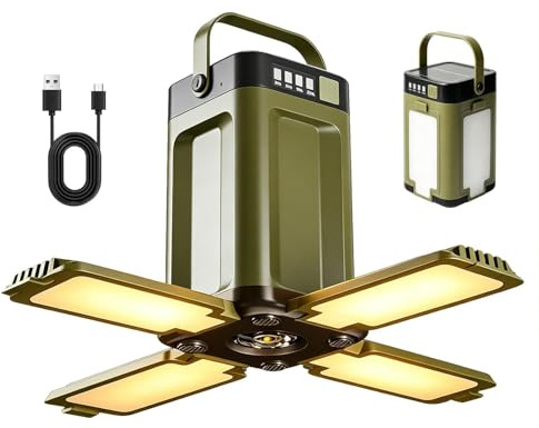 Campinglampe Solar, Campinglampe Aufladbar mit 2000mAh Akku, 6 Modi LED Camping Licht, Campingleuchte, Zeltlampe zum Aufhängen, IPX4 Wasserdicht für Outdoor, Wandern und Notfälle