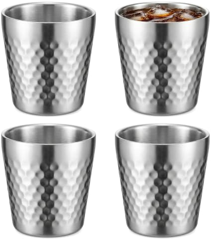 Lot de 4 Gobelets en Acier Inoxydable, 175 ml Tasse Inox Antidérapant | Tasses en Métal Incassables Gobelets Réutilisables, Tasses à Boire Empilables, Verre Inox pour Pique-nique, Camping