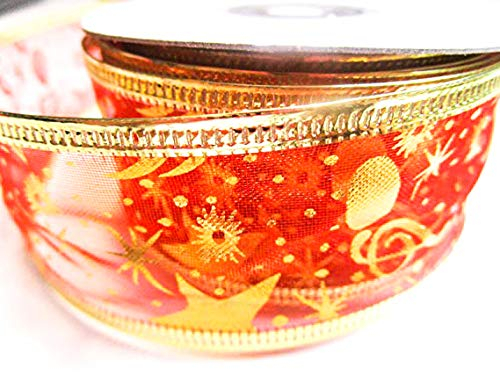 CaPiSo 20m Weihnachtsband Draht Schleifenband Geschenkband mit Sternen Glitzer Adventskranz Dekoartion Advent Weihnachten (40mm Kleine Sterne Rot)