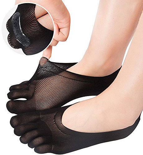 REKYO 5 Frauen Zehen Socken fünf Finger Socken Schwarz, Weich und Atmungsaktiv Low-Cut Ankle Socks Seidenstrümpfe für Mädchen, Frauen (Eisenhaltig-5)
