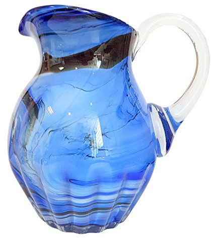 Överstdorfer glashatt blommatta antik stil blå vas glas amforer munblåst höjd ca 26 cm