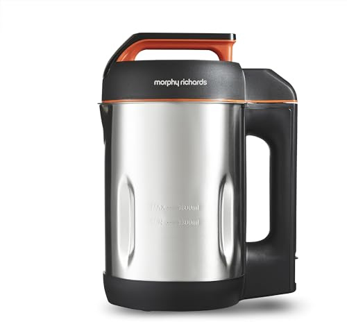 Morphy Richards Soup Maker, 1.6L Dual Programme, Serrator Blade, Easy Clean, Keep Warm, LED Countdown, Add to Function, Detachable Power Cord, Stainless Steel, 501022