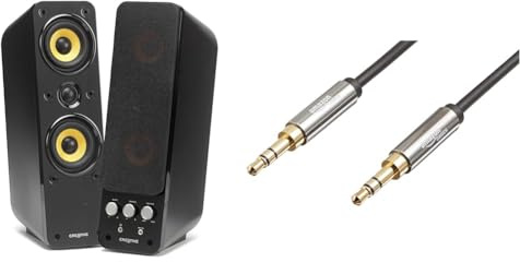 CREATIVE GigaWorks T40 Series II - 2.0 Lautsprechersystem (Hi-Fi, Stereo/AUX-IN, Line-IN/16W RMS) schwarz & Amazon Basics Aux-Kabel, Stereo-Audiokabel, 3,5 mm-Klinkenstecker auf 3,5 mm-Klinkenstecker