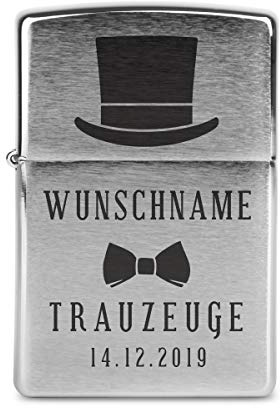 Zippo Sturmfeuerzeug Chrom Gebürstet Geschenk Gravur Individuell - Trauzeuge