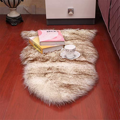 Faux Lammfellimitat Teppich Longhair Fell Optik Nachahmung Wolle Bettvorleger Sofa Matte (Weiß + Braun,60 * 150 cm)