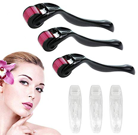 Dermaroller, Xyemao 3 Pack 540 Titanio Microneedling Kit Viso (0,5+1,0+1,5) mm, Agugliamento Cosmetico Per Viso, Corpo