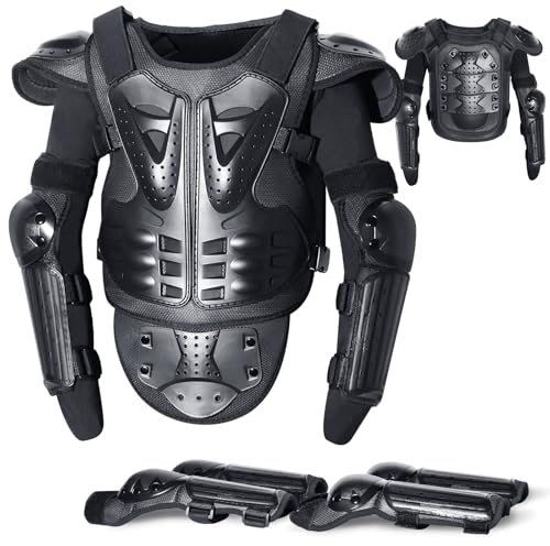 StarknightMT Full Body Kids Motorcycle Armor Suit - Upgraded Youth Dirt Bike Gear, Chest Back Spine Protective Set with Knee & Elbow Pads for Motocross, Skateboarding, Skiing, 3-10 Years Old(Black