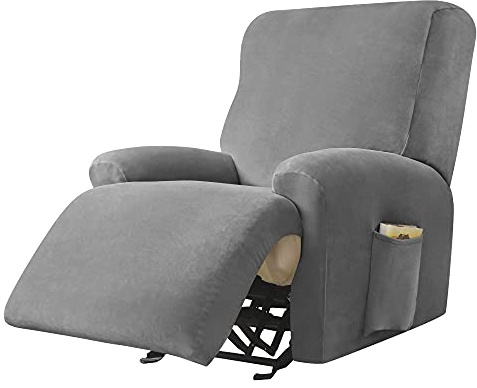 JHLD Stretchhusse für Relaxsessel rutschfest-Dunkelgrau-1 Sitzer | Samt Sesselbezug Relaxsessel Elastisch mit Taschen waschbar Für Kinder Haustiere