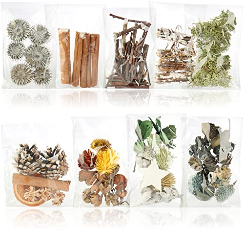 COM-FOUR® Decorazione natalizia - coni, ramoscelli, arance, cannella e muschio da creare - Decorazione natalizia - set artigianale - Potpourri natalizio come decorazione da tavola (9 sacchetti: mix)