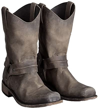 ORANDESIGNE Uomo Stivali Western Stivali da Cowboy Vintage Quadrato Testa A Cachi 42 EU