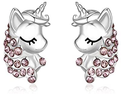 EVER FAITH Einhorn Ohrringe Unicorn für Mädchen, 925 Sterling Silber Cubic Zirconia Süß Lila Ohrstecker, Geburtstag Geschenk für Tochter Enkelin