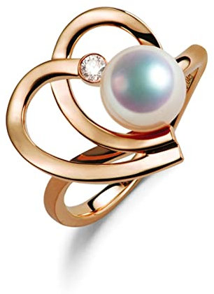 AMDXD Verlobung Ringe, Gold 750 Trauringe Perlenring Herz mit Natürliche Perle, Schmuck Geburtstag Geschenke für Damen, Rose Gold, Gr.65 (20.7), Echte Goldserie