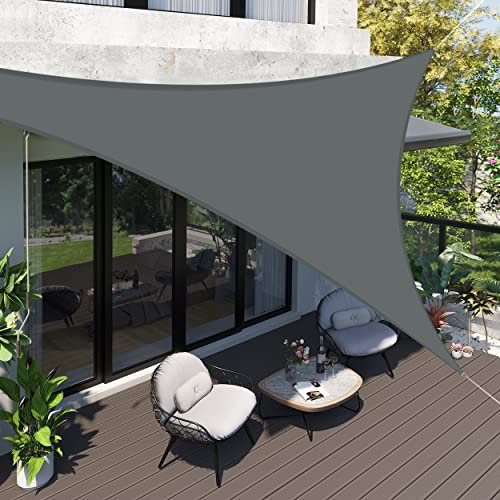 Teynewer Sun Shade Sail Waterproof for Patio Party Backyard Lawn Garden Outdoor Sunscreen Awning 3.6 x 3.6 x 3.6m Triangle Canopy PES Polyester 95% UV Block Shade Cover With Free Wind Rope, Grey