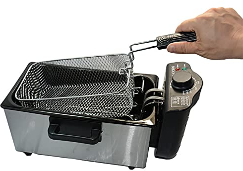 Freidora eléctrica de 3 L Freidora Profunda de Acero Inoxidable Controles de Temperatura Ajustables Cesta de Aceite extraíble Fácil de Limpiar Ergonómico Cool T