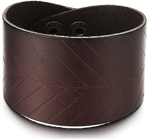 Män kvinnor brett läderarmband läderarmband med löv vener mönster, tryckknapp, Length 20-21CM, Width 4.4CM, Läder, Ingen ädelsten