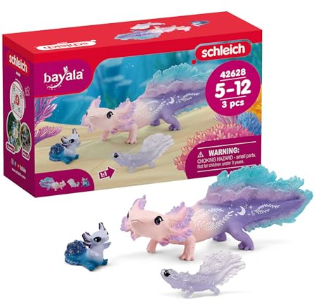 SCHLEICH Bayala - 3PC Colorful Axolotl Figurine Toy Set - Mermaid Mythical Creature Playset for Girls and Boys - Cute Undersea Fairy Salamander Figures - Fantasy Animal Toys for Kids Ages 5+ | 42628