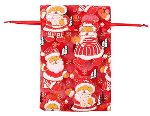 50/100 Stk. 10 x 15 x 13 x 18 cm, farbig, rot, weiß, Weihnachten, Organzasäckchen, Gaze, Schmucksäckchen, Verpackung, ziehbar, Organza-Geschenktüten, 55-Roter Weihnachtsmann, 2,13 x 18 cm, 100 Stck