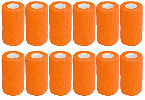 KOSDFOGE 12 Stück Bandage Wrap Naturlatex Elastische Selbstklebende Bandage Für Kühe Hunde Pferde 10Cm(Orange)